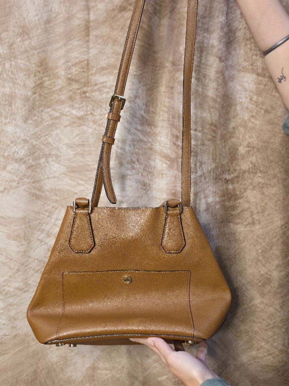 Michael Kors Saffiano Leather Crossbody Bag Brown Adjustable Strap